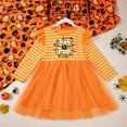 thumbnail image 2 of Youmylove Toddler Girls Letters Cartoon Pumpkin Printing Flying Sleeve Long Sleeve Stripe Tulle Dress Princess Dress Children Baby Clothes Soft Sundress, 2 of 6