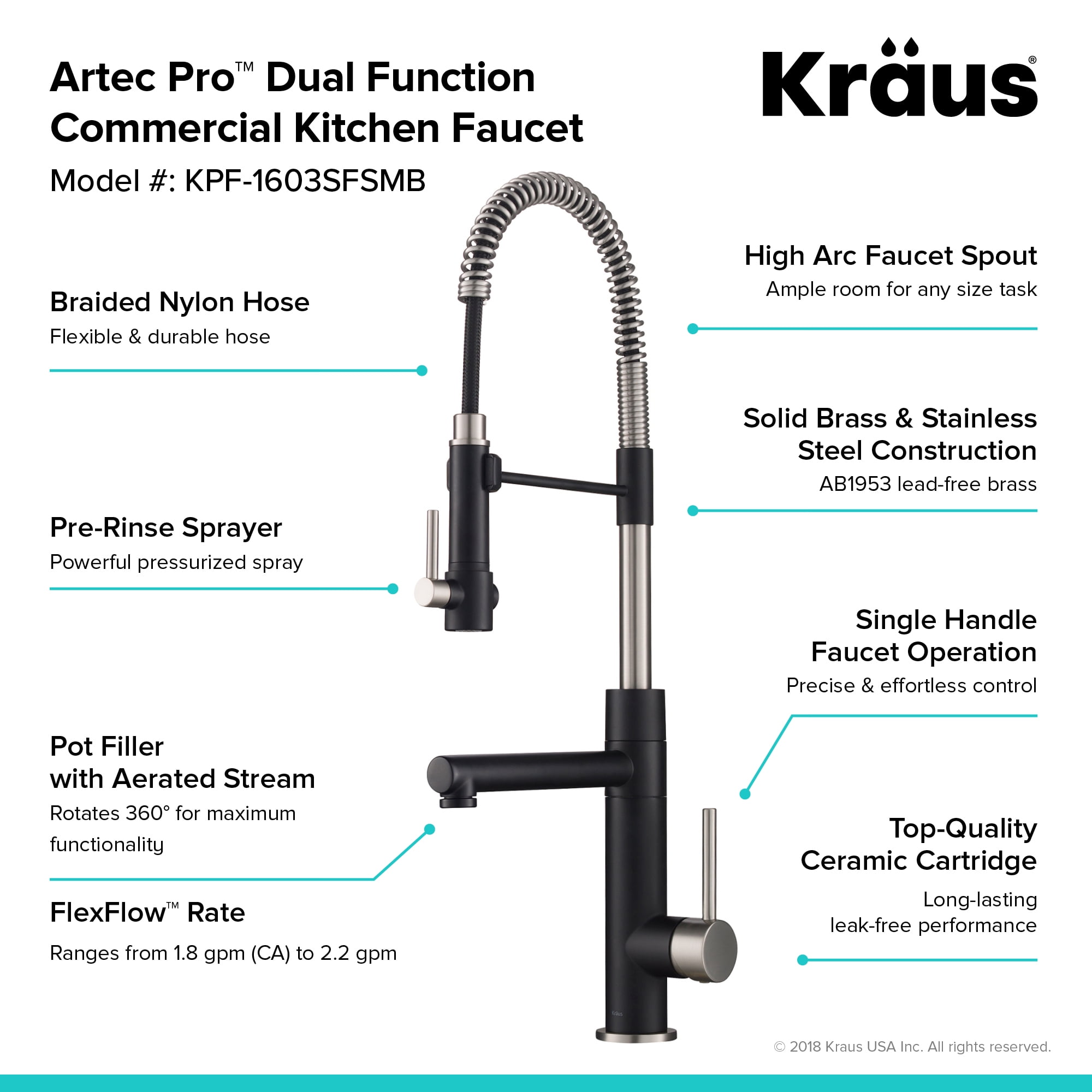 Kraus Artec Pro Spot Free Finish 2 Function Commercial Style Pre Rinse Kitchen Faucet With Pull Down Spring Spout And Pot Filler Stainless Kraus Artec Pro Spot Free Finish 2 Function Commercial Style Pre Rinse Kitchen Faucet With Pull Down Spring Spout And Pot Filler Stainless