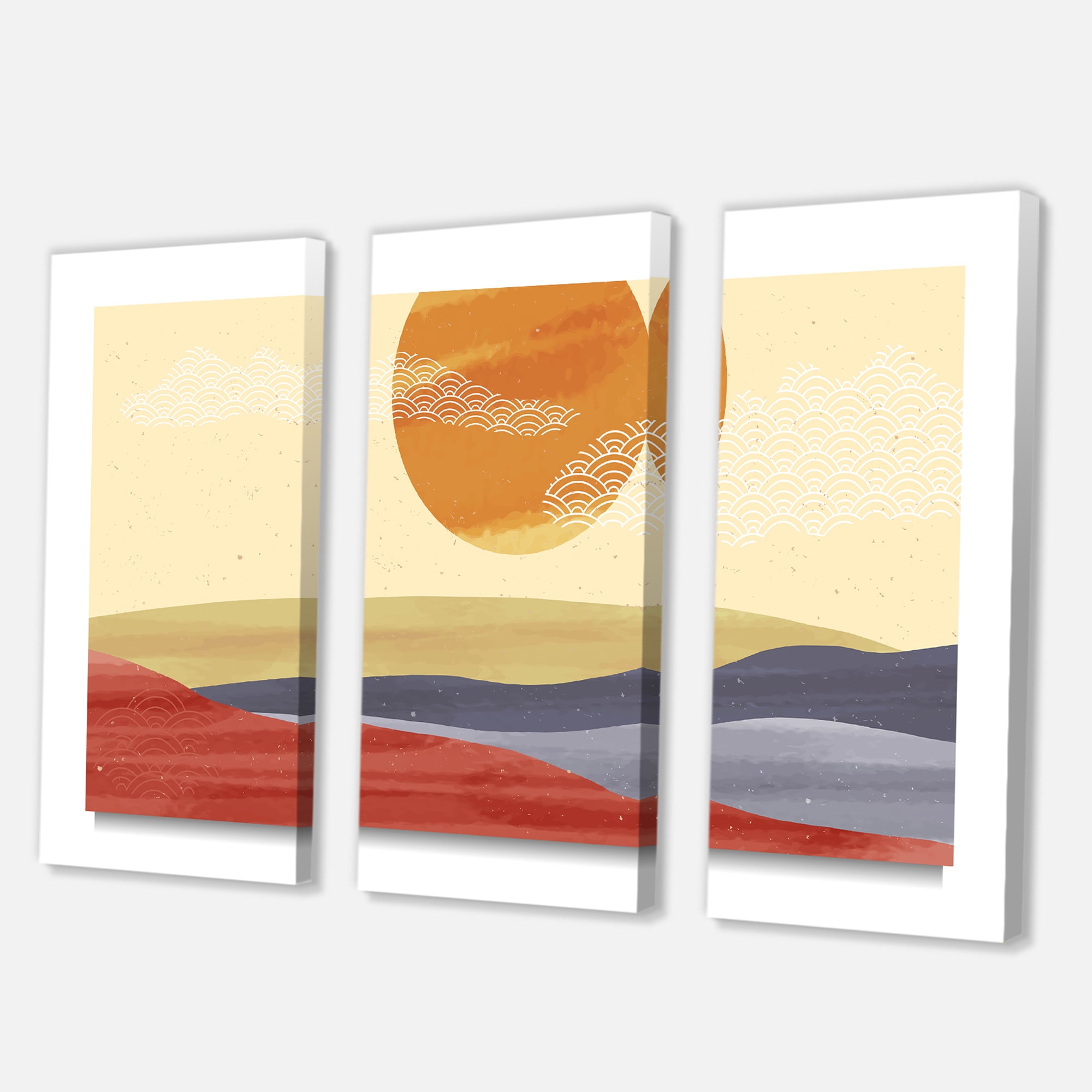 Designart ' Abstract Minimalistis Landscape Mountain & Moon ' Modern Canvas Wall Art Print
