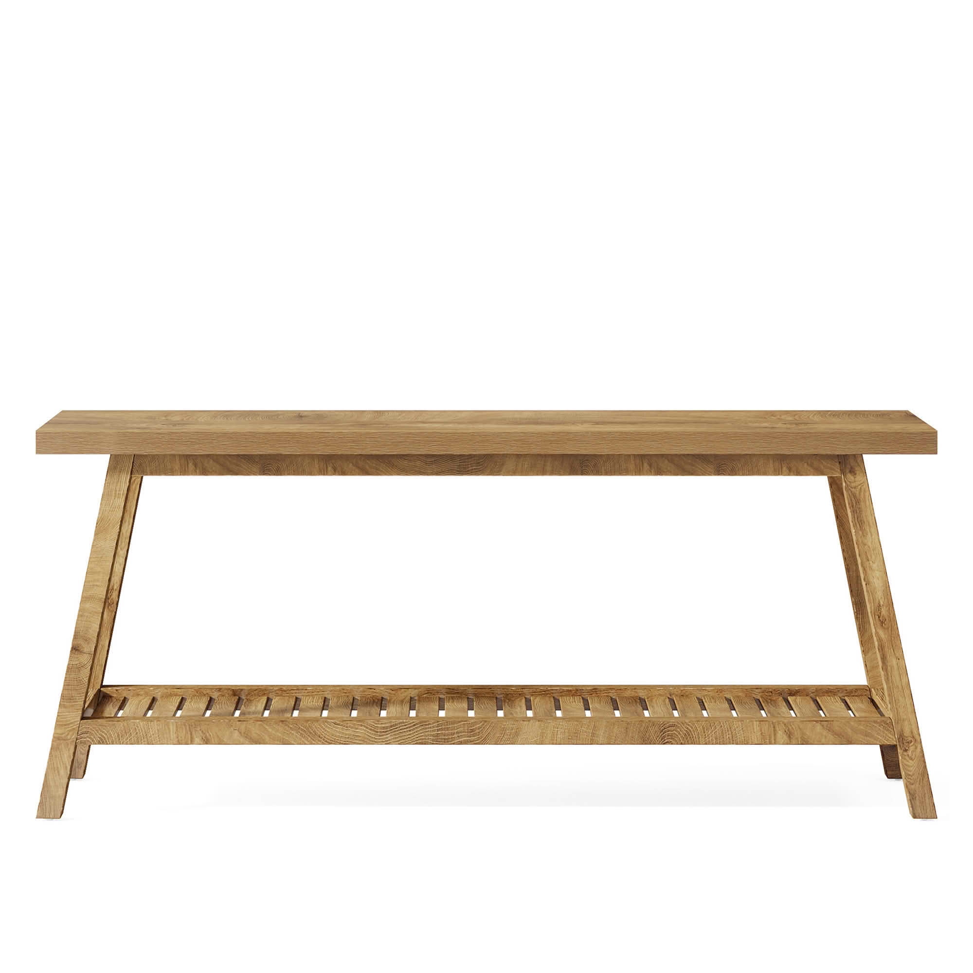 MAYEERTY 70.9" Farmhouse 2-Tier Console Table, Vintage Wood Trapezoid Heavy Base Entryway Sofa Table