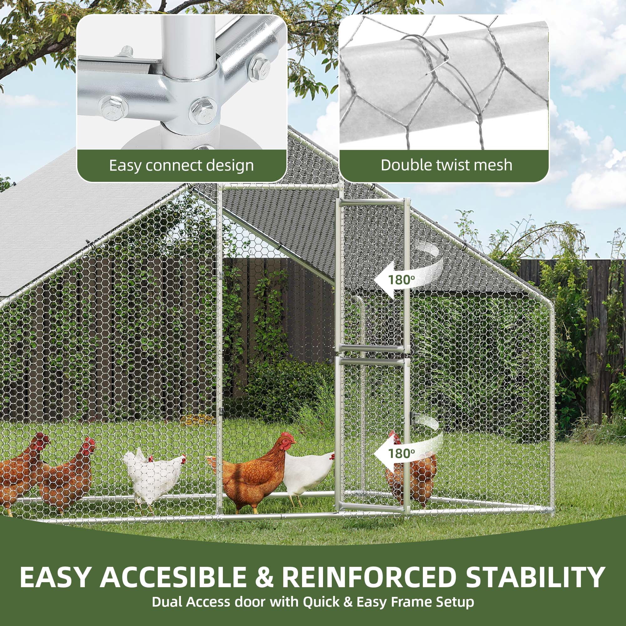 Uforic Large Chicken Coop Metal Chicken House/Pen for 10-15 Chickens Rabbits Duck Poultry Cage, Walk-in Chicken Run with Waterproof Cover for Backyard Farm