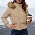 thumbnail image 5 of Purcolt Women's Cropped Puffer Jacket with Furry Hood Long Sleeve Full Zip Warm Winter Coats Casual Thick Outerwear, 5 of 8