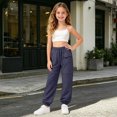 thumbnail image 7 of NOLDARES Girl's Wide Leg Sweatpants Elastic Waist Athletic Long Joggers with Pockets Causal Baggy Kids Sports Pants(Navy,7-8 Years), 7 of 7