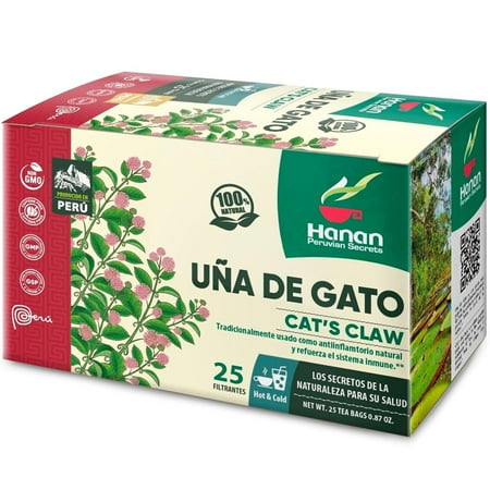 Cat’s Claw Tea Uña de Gato 25 Herbal Teabags – Wild Una de Gato Tree Bark Herb From Peru’s Amazon Lush of Peru