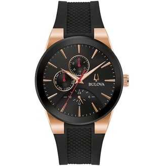 96B259 Mens Precisionist Black Leather Strap Chronograph Watch