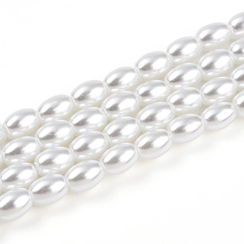 Baking Painted Pearlized Glass Pearl Bead Strands Rice Creamy White 7x5.1mm Hole: 0.9mm about 112~114pcs/strand 30.51~31.10''(77.5~79cm)