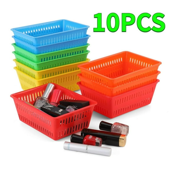 10 pack Mini Storage Baskets Bins, Plastic Organizer Basket, Colorful Shelf And Desk Make-up Storage Crate Organizing Containers, Ideal For Home Office Organization.