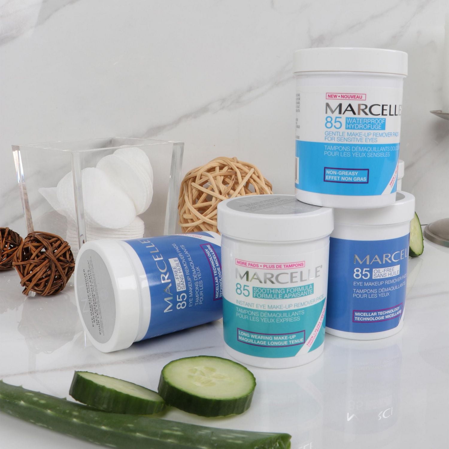 Marcelle Tampons démaquillants douceur pour les yeux sensibles Élimine le maquillage hydrofuge, 85 tampons