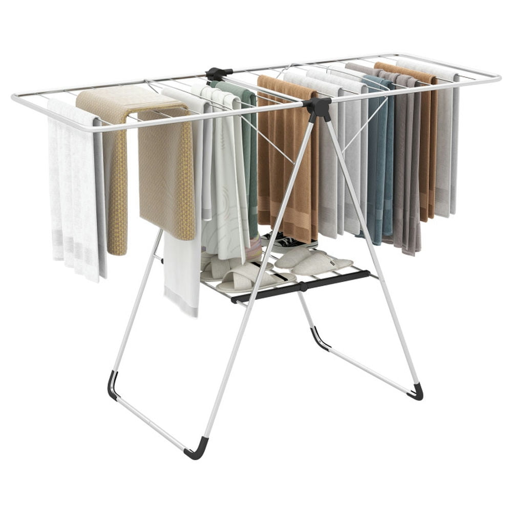 Finihen Drying Rack, Clothes Drying Rack, 2-Tier Laundry Drying Rack Folding Cloth Rack with Aluminum Frame, for Indoor, Outdoor, Silver Finihen Drying Rack, Clothes Drying Rack, 2-Tier Laundry Drying Rack Folding Cloth Rack with Aluminum Frame, for Indoor, Outdoor, Silver