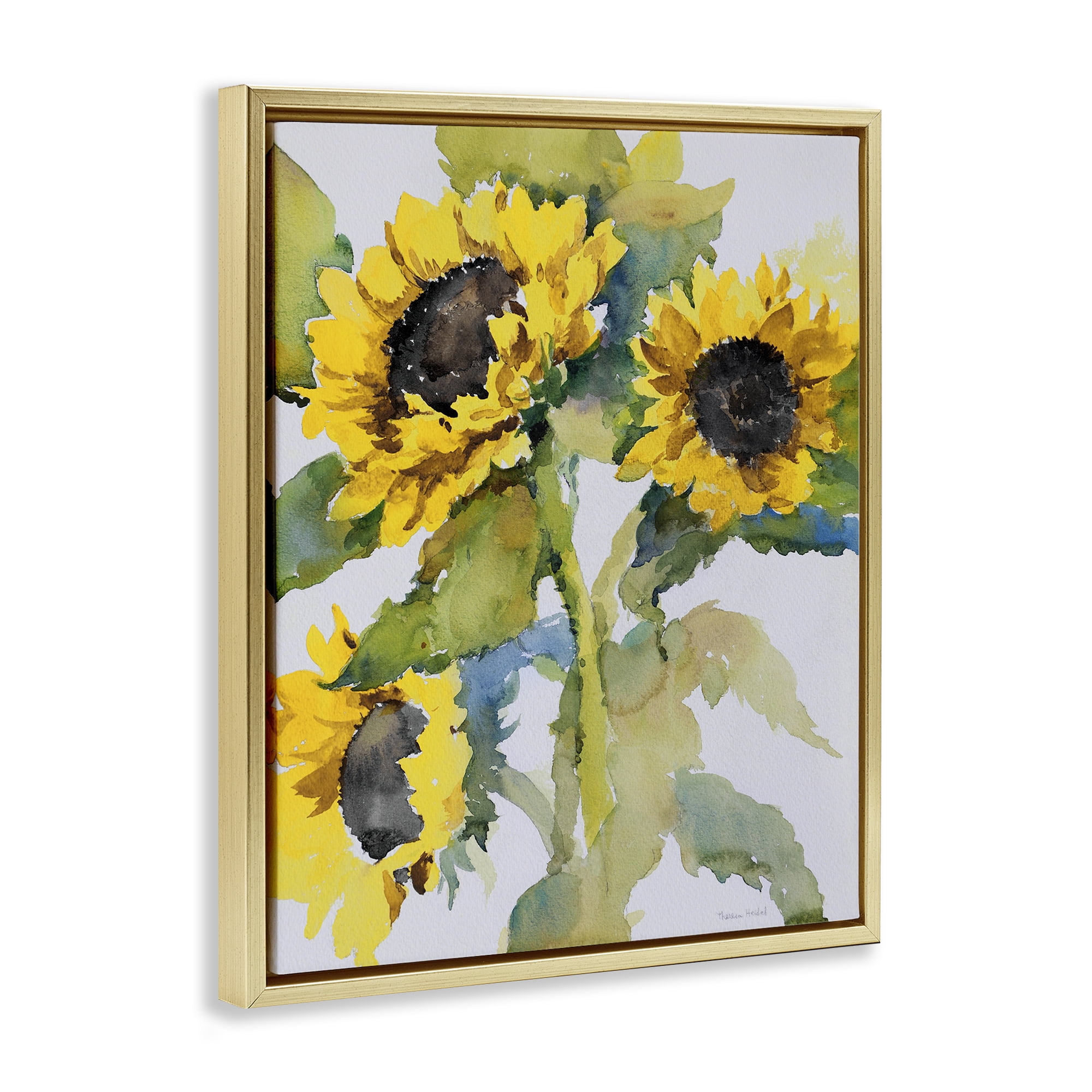 Stupell Industries Bright Blooming Bouquet Botanical & Floral Painting Gold Floater Framed Art Print Wall Art, 17 x 21