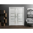 thumbnail image 3 of Sliding French Double Pocket Doors Frosted Glass | Quadro 4088 Light Grey Oak | Kit Trims Rail Hardware | Solid Wood Interior Bedroom Sturdy Doors-72" x 96" (2* 36x96), 3 of 6