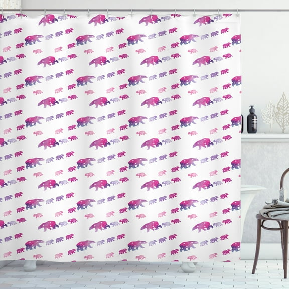 Ambesonne Polar Bear Shower Curtain, Mother Stars, 69"Wx84"L, Magenta Purple and White