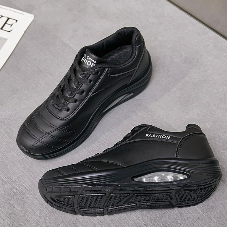 DIOXADOP Women s Leather Lace Up Orthotic Air Cushion Sneakers Arch Support Comfortable Soft Sole Walking Rocker Shoes Size 9 Black