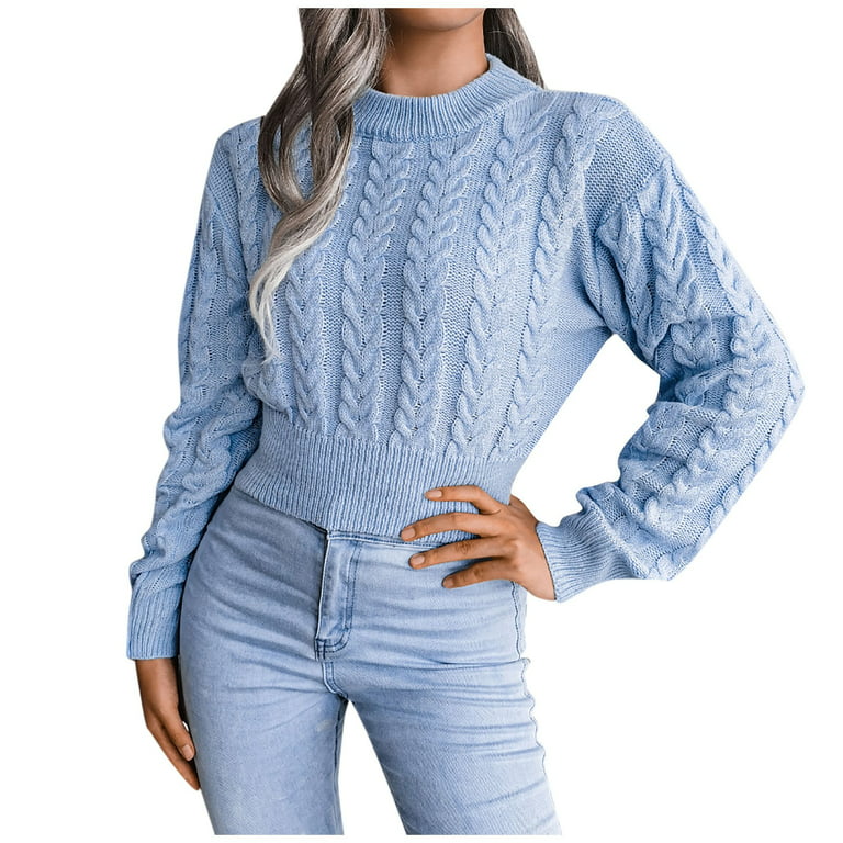 Long Sweaters For Women, Women's Fall Clothes Fashion Clothes Women 2022  Winter Women's Autumn And Top Ins Style Casual Long-Sleeved Knitted Sweater  Top Casual Sweater Top Super (M, Blue) TBKOMH 