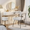 thumbnail image 4 of Upholstered Striped Dining Chairs Set of 8, Velvet Vanity Chair, Modern Side Chair with Thickened Cushion, Full Velvet Upholstered Seat and Backrest, for Dining Room/Living Room/Vanity, White, 4 of 9