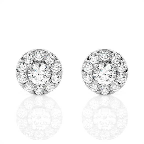 Diamond Club 1 Carat Lab Grown Diamond Stud Earrings in 14K White Gold – Round Halo Design (VS1 Clarity, F-G Color)
