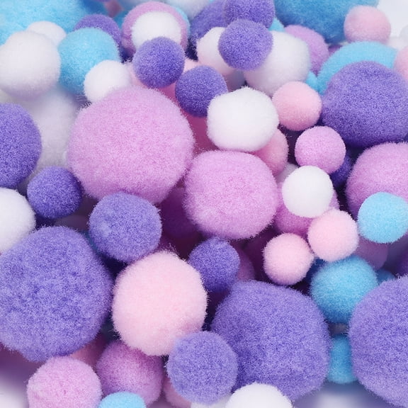 Fuzzy Pom Poms Balls, 120 Pcs Assorted Sizes Mini PomPoms for Crafts Jewelry Making Blue/Purple/Pink