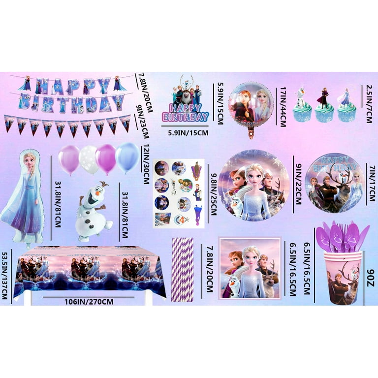 Frozen Birthday Party Supplies,184pcs Frozen Birthday Decorations&Tableware Set-Frozen Party Plates Cups Napkins Cake Toppers Tablecloth Balloons Banner etc Frozen Party Decorations for Girls Kids