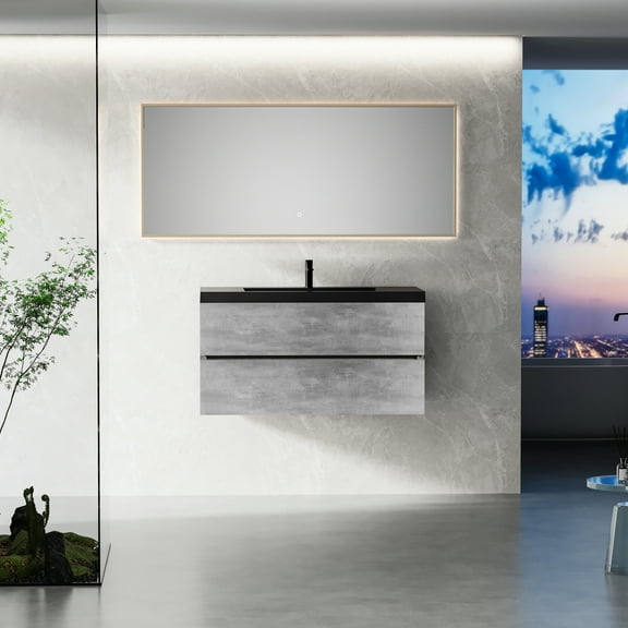 Modern 42" Bathroom Vanity Sink, Grey Cabinet. Quartz Sand Basin And Convenient Soft Close For Functional With Storage. Drawers