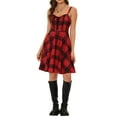 thumbnail image 2 of INSPIRE CHIC Women's Plaid Lace Up Sleeveless Adjustable Strap Party A-Line Dress Red XS, 2 of 5