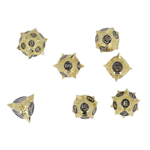 7 PCS Metal Dice Set Polyhedral Portable Board Game Dice nced Scrolling Vintage Table Games Accessory Imitation Gold Black