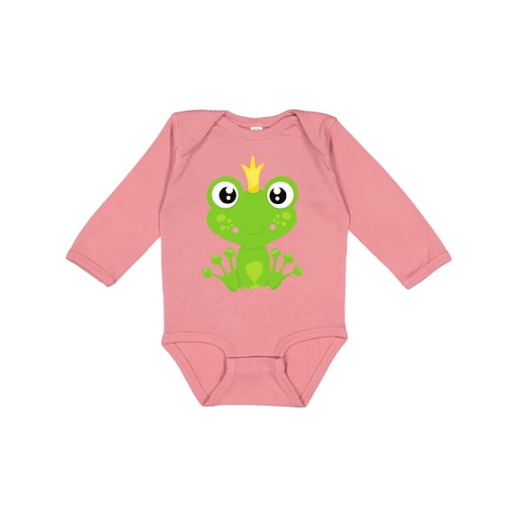 Inktastic Cute Frog, Green Frog, Frog Prince, Crown Boys or Girls Long Sleeve Baby Bodysuit