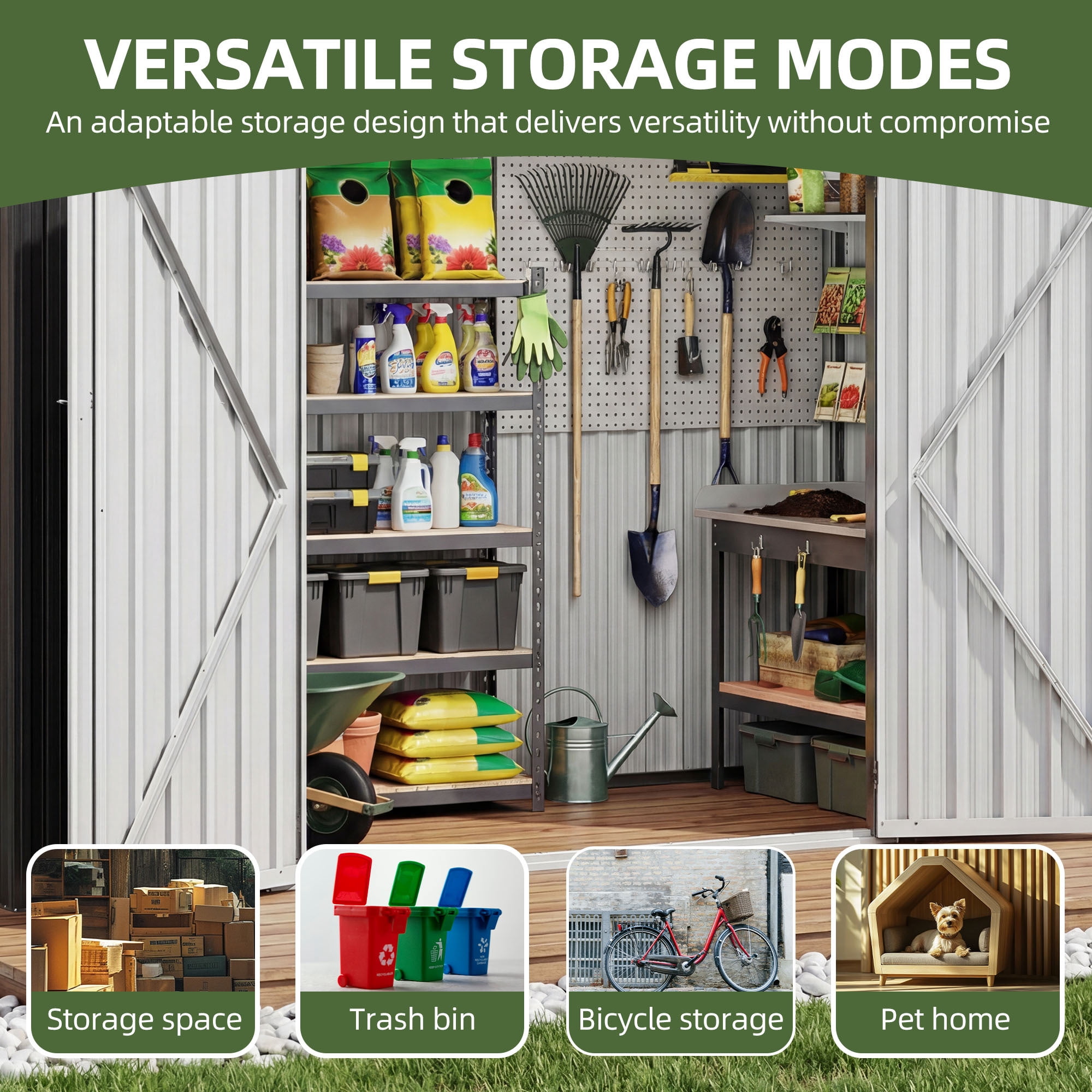 Uforic 8.5 x 3.5 Ft Metal Outdoor Storage Shed, Lockable Tool Shed with Air Vent, Dark Gray, for Backyard Patio Lawn Storage