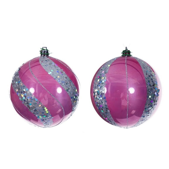 4" Pink Pearl Sequin Ball Orn 6/Asst