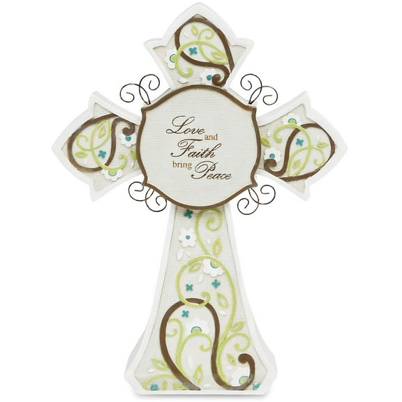 Perfectly Paisley Love Self-Standing Cross by Pavilion, Reads Love and Faith Bring Peace, 7.5-inches Tall