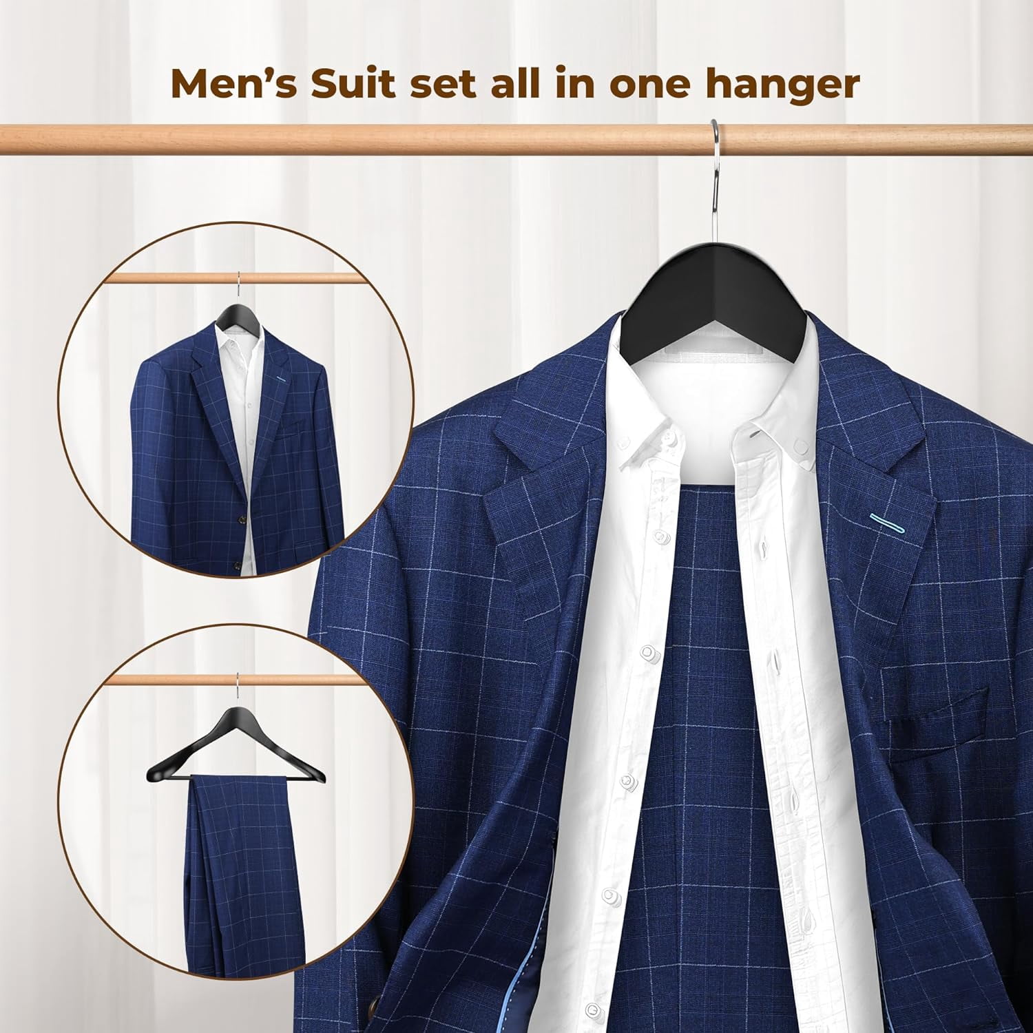 Wood Hangers Trouser Hangers Extra Wide Shoulder Wooden Hangers for Heavy Coat, Sweater, Skirt, Suit, Pants, Retro Finish
