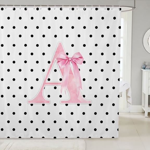 Manfei Pink ABC Print A Shower Curtain 72Wx72L,Cute Polkadot Bathroom Curtain