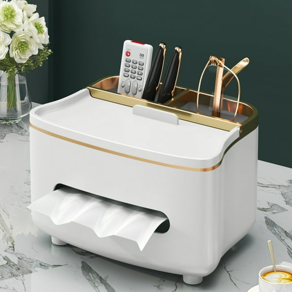 Multipurpose Tissue Box and Remote Control Organizer, Premium Storage Solution for Living Room and Office, Durable Plastic Design with Multiple Compartments