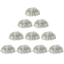 BLOSMON Fake Flowers Ball Wedding Centerpiece Table Decorations 10pcs White Rose Babys Breath Bouquet Artificial Flower Silk Kissing Ball Floral Arrangements for DIY Party Home Decor