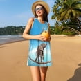 thumbnail image 3 of Wukai Elephant Giraffe Print Women's Sleeveless Dress, Loose Fit Casual Dress for Women, Comfortable Sleeveless Summer Dress, 3 of 7