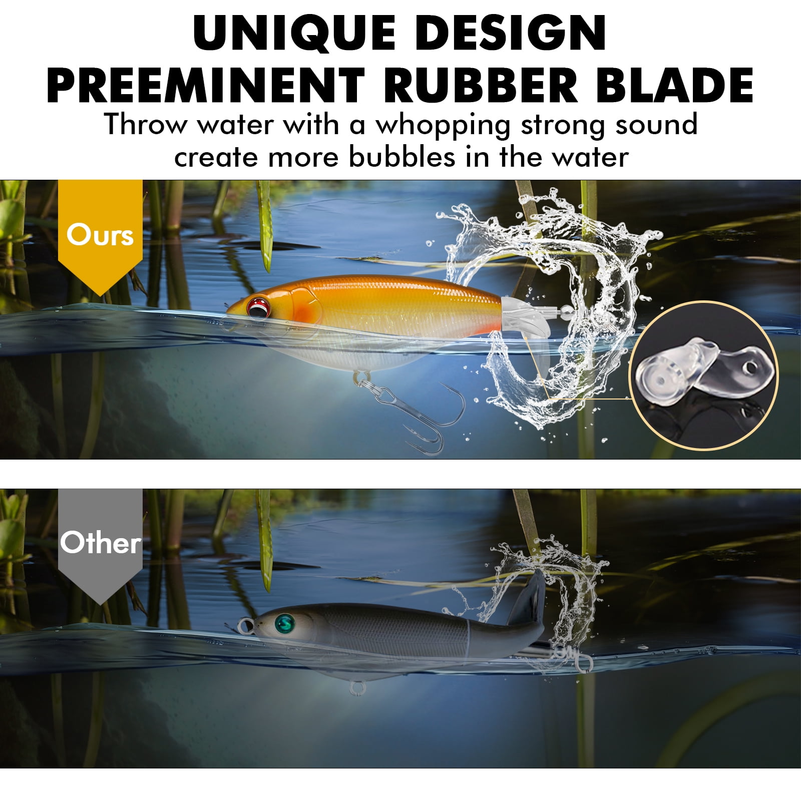 TRUSCEND Popobait Fishing Lures with BKK Hooks, Easy Catch: Instant Startup, Longer Cast, Balanced Spray/Sound/Swim, Topwater Plopper Bait for Bass, Walleye, Catfish, Pike, Great for Family Fishing