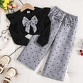 thumbnail image 4 of Afdoent Girls 2 Piece Outfit Knit Bowknot Crop Tops Shirt Wide Leg Pants Two Piece Outfit For Toddler Fall 6-7 Years, 4 of 8