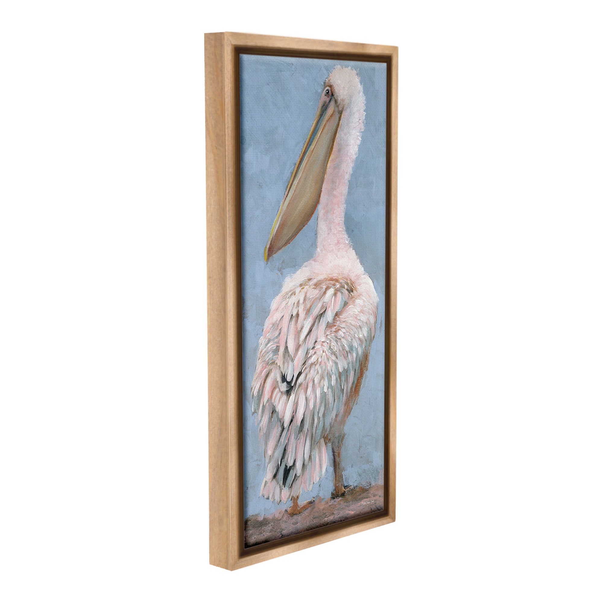 Stupell Industries Traditional Pelican View Animals & Insects Painting Brown Floater Framed Canvas Art Print Wall Art, 11 x 25