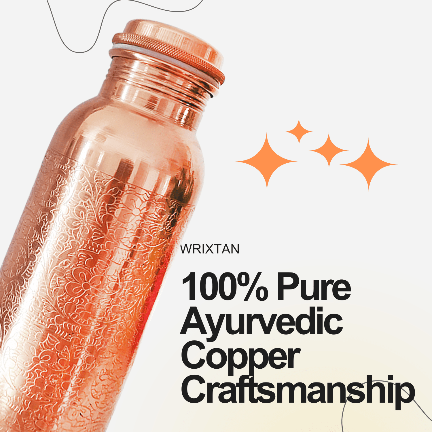 Wrixtan Engraved Copper Water Bottle, 1000ml