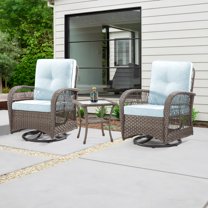 MeetLeisure 3-Piece Wicker Outdoor Rocking Chair Patio Conversation Set, Sky Blue