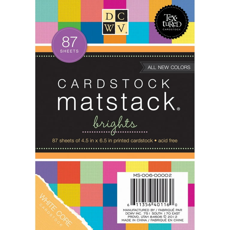 Cardstock Mat Stack Brights 4.5X6.5 87Sh Textured White Core