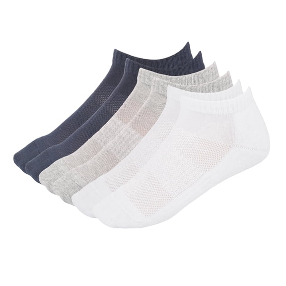 MANARC Men Women Cotton No Show Mesh Socks Low Cut Soft Comfortable Durable Breathable Reinforced Double Layer Cushioned 3 Pack White, Navy Blue, Light Grey.