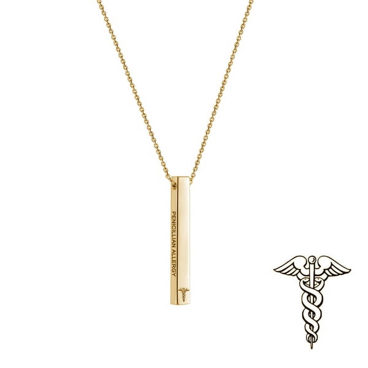 Personalized Stainless Steel Identification Rose Gold Medical Alert ID Necklace Engravable 4-Sided Bar Critical Information Jewelry Free Gift Box Ship Next Day