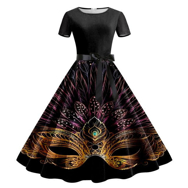 WILLBEST Robe Mexicaine Robe Décontractée pour Femmes Robe à Manches Courtes Imprimé Carnaval Robe de Mode Mignonne