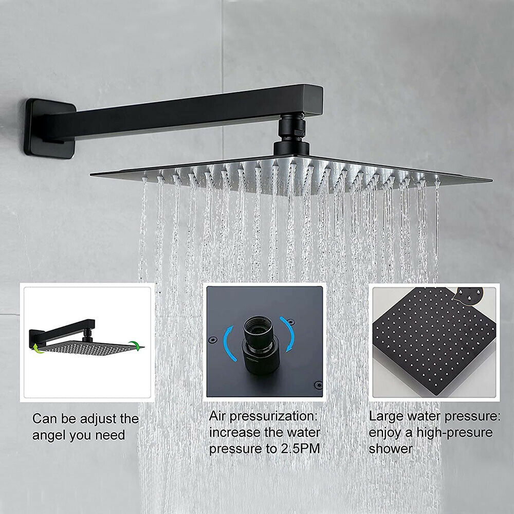 2 Function Shower Faucet Set System Kit 8'' Rainfall Head Mixer Valve Wall Mount