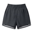 thumbnail image 2 of Pounoo Women's Shorts Elastic Waist Linen Blend Shorts Casual Daily Style Lightweight Breathable Drawstring Waist Floral Embroidered Hem Shorts Gift, 2 of 8