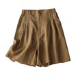 thumbnail image 2 of Wycnly on Sale Shorts for Women Womens Shorts Casual Summer Button up High Waist Loose Wide Leg Short Pants Fashion Pleated Solid Soft Cotton Linen Shorts with Pockets, 2 of 7