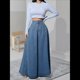 thumbnail image 5 of Faldas Largas Vaqueras Retro de Cintura Alta con Botones, Acampanadas, Plisadas, Sueltas y con Vuelo para Mujer Azul Oscuro XXL, 5 of 10