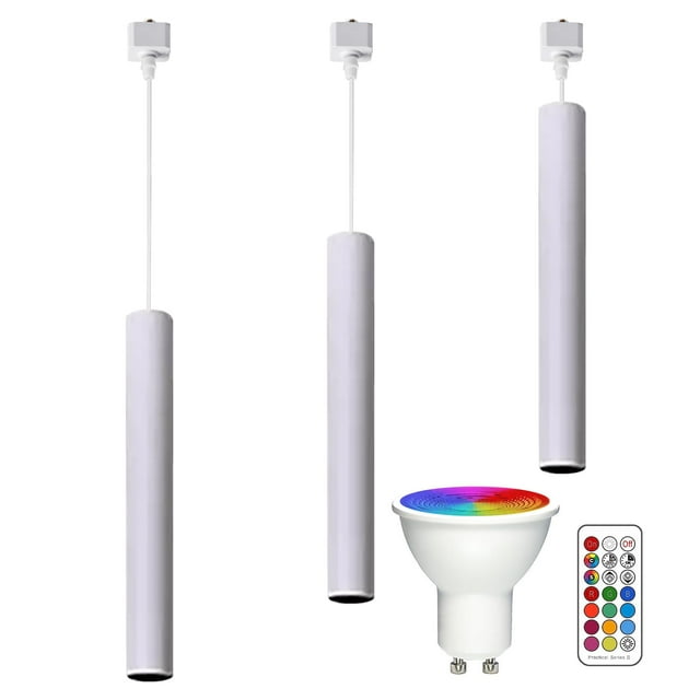 FSLiving Éclairage de Piste Linéaire de Type J, Projecteur DEL Ciblé et Réglable avec Télécommande, Changement de Couleur RVB Réglable, Ampoule Minuterie GU10 Blanche, Mini Lumières Montées sur Piste Juno pour Studio Cuisine, Blanc