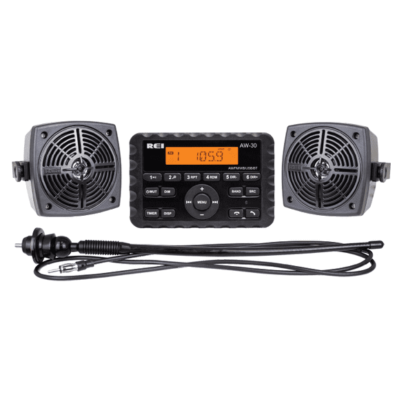 NEW AW-30 Mini-Bluetooth Radio Kit with Two 4” Weatherproof Speakers and Universal Antenna