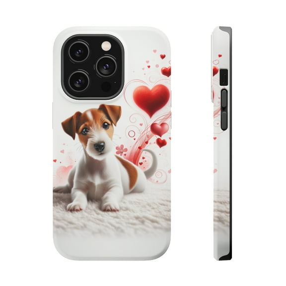 DistinctInk Tough Case for Apple iPhone 13 PRO (6.1" Screen), Compatible with MagSafe Charging - Valentine's Day Smooth Fox Terrier Puppy